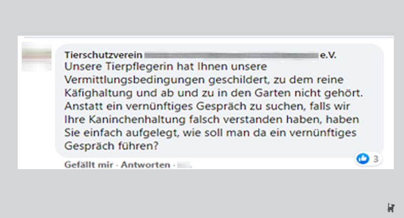 Screenshot Tierschutzverein antwortet auf unberechtigte Kritik