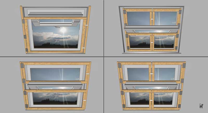 Schemata verschiedener Dachfenstersicherungen