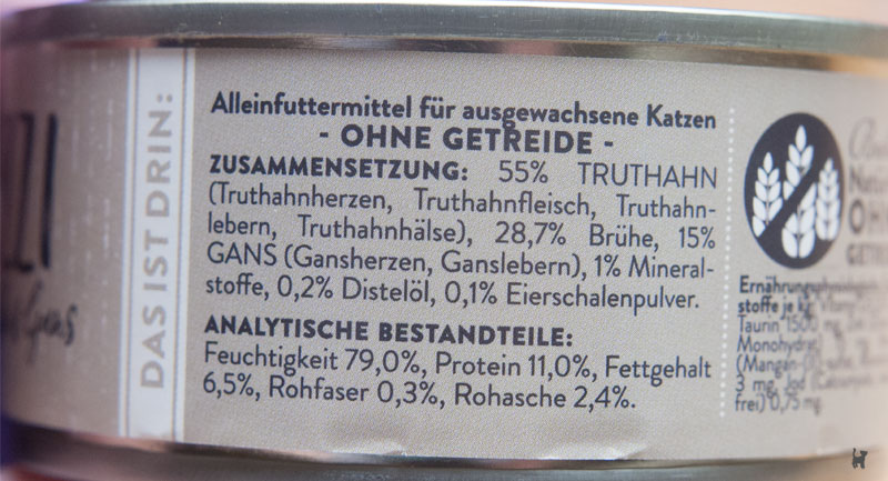 Auflistung der Nebenerzeugnisse auf einer Nassfutter-Dose