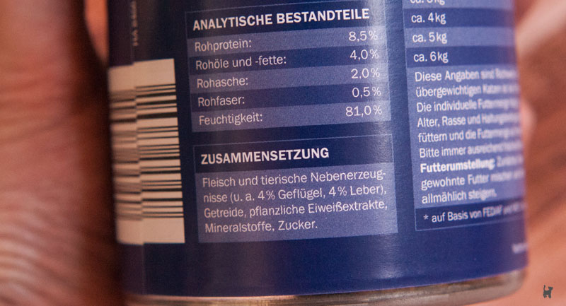 Nassfutter mit beigesetztem Zucker