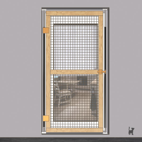 Grafik eines mit Katzennetz bespannten Holzrahmens innerhalb einer Türnische