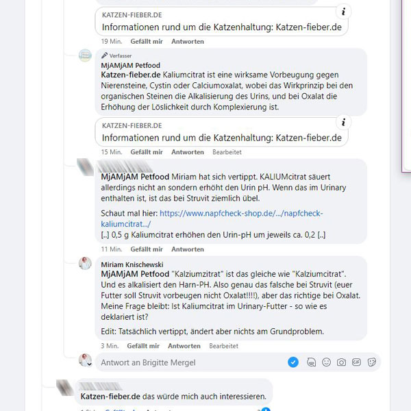 Screenshot der Kommentarspalte auf der Mjamjam-Facebookseite